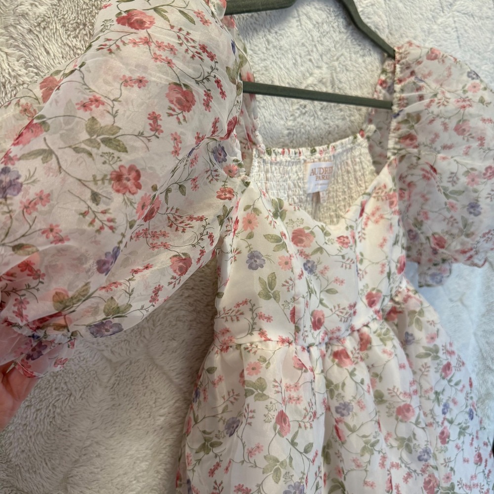 Coquette Cottagecore Floral Puff Sleeve Babydoll Dress Milkmaid‎ Audrey Parks S